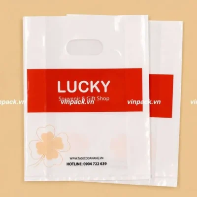 Ảnh mẫu túi hột xoài trong suốt in logo với quai đục lỗ, nguồn Vinpack