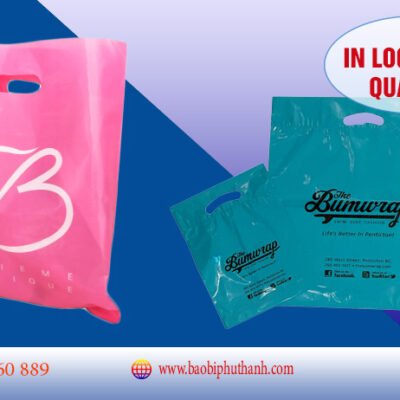 Mẫu túi nhựa in logo shop quần áo có quai đục lỗ, nguồn Bao Bì Phú Thành