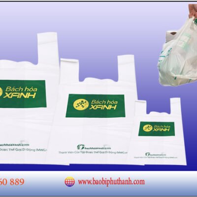 Ảnh mẫu túi nilon siêu thị in logo với hai quai xách, nguồn Bao Bì Phú Thành